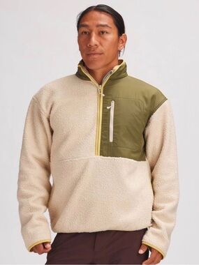 Backcountry 1/2 Zip Sherpa Jacket SZ M Cream Olive Green